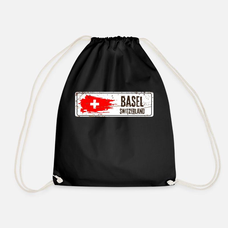 Basel Switzerland Flag - Drawstring Bag - black
