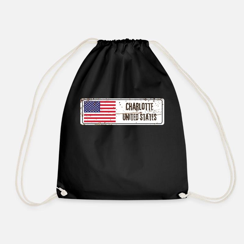 Charlotte United States Flag - Drawstring Bag - black