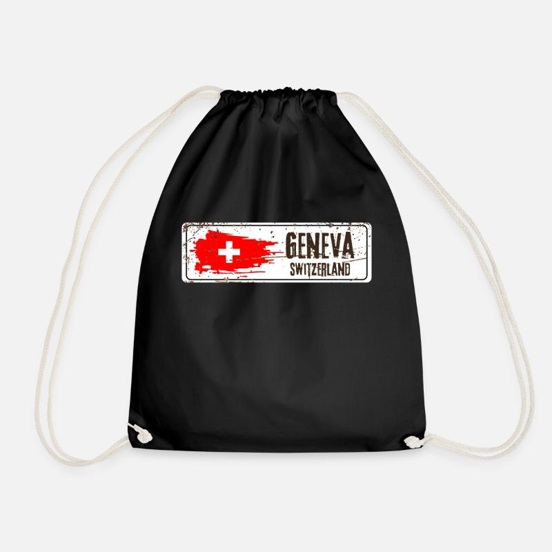 Geneva Switzerland Flag - Drawstring Bag - black