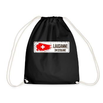 Lausanne Schweiz Flagge - Turnbeutel - Schwarz - Vorne