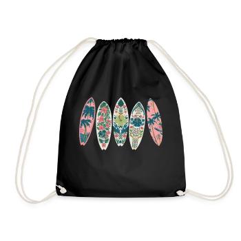 Planches de surf motif tropical fleurs palmiers - Sac de sport léger - noir - Devant