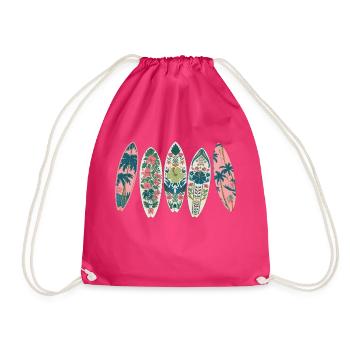 Surfboards Tropical Pattern Flowers Palm Trees - Drawstring Bag - fuchsia - Front