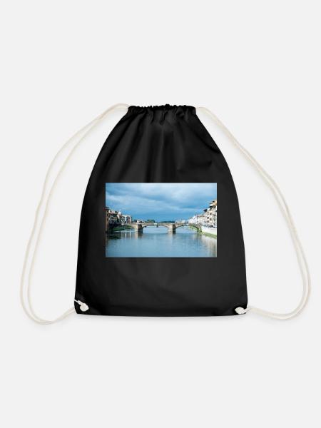 Bridges of Florence Italy IV - Drawstring Bag - black