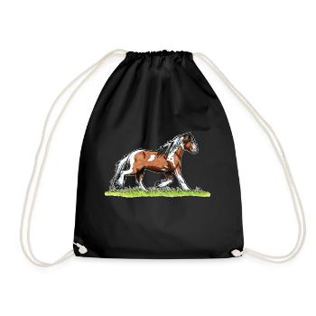 Horse motif Tinker Piebald Gift Funny Irish - Drawstring Bag - black - Front