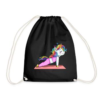 Einhorn Yoga Fitness Geschenk Sport Stretch Pose - Turnbeutel - Schwarz - Vorne