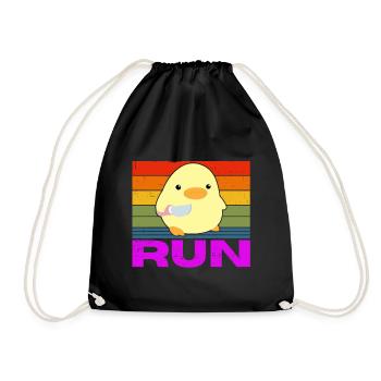 Race Run Duck with Knife Meme Funny Saying Fun - Drawstring Bag - black - Front