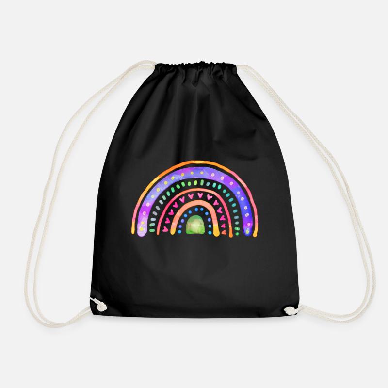 Rainbow Doodle Art - Drawstring Bag - black