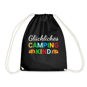 Glückliches Camping Kind - Turnbeutel - Schwarz - Vorne
