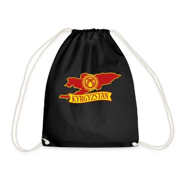Silhouette Map Coat of Arms Flag Kyrgyzstan USSR - Drawstring Bag - black - Front
