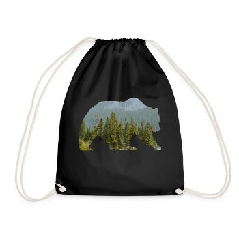 Bear in the mountainous forest Silhouette - Drawstring Bag - black - Front
