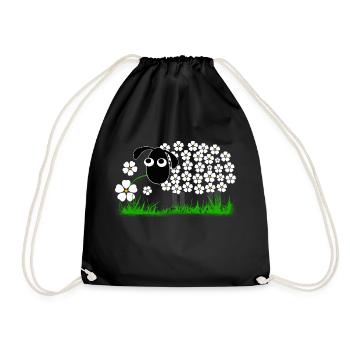 Cute Sheep With Flower Wool For Girls Women - Drawstring Bag - black - Front
