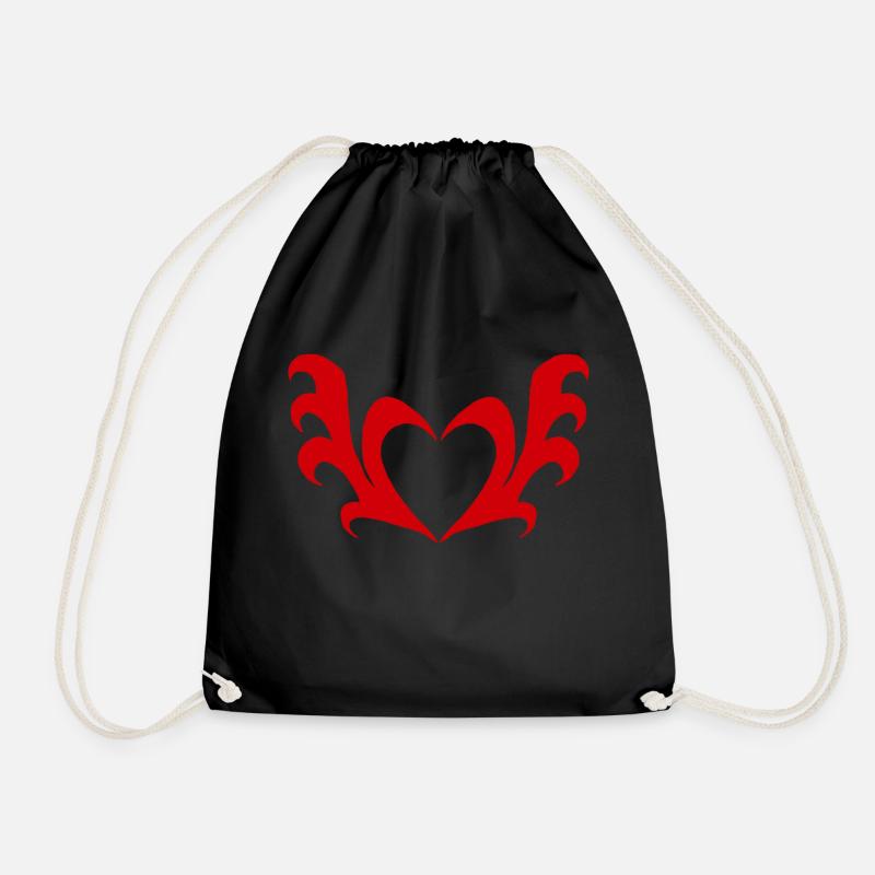 Heart with wings - Drawstring Bag - black