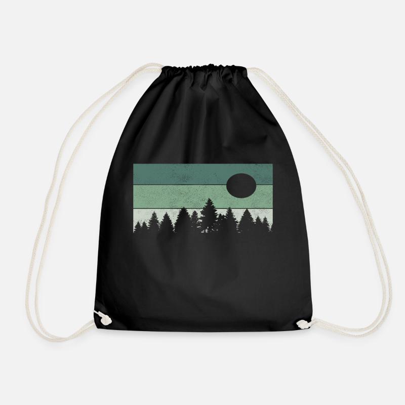 Retro Wald Natur Baum - Turnbeutel - Schwarz