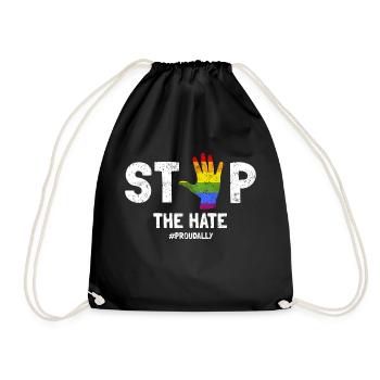 STOP The Hate #PROUDALLY Awesome Retro Pride - Turnbeutel - Schwarz - Vorne