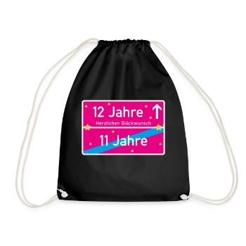 12 Jahre Ortsschild Herzlichen Glückwunsch Pink - Turnbeutel - Schwarz - Vorne