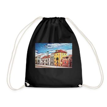 Vintage Color Buildings Row -Lisbon Portugal Lover - Drawstring Bag - black - Front