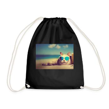 Katze mit Sonnenbrille - Turnbeutel - Schwarz - Vorne