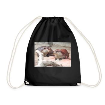 Asian small-clawed otter (in german Zwergotter) - Drawstring Bag - black - Front