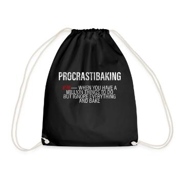 Procrastibaking Defnintion Description 3 - Drawstring Bag - black - Front