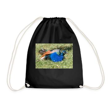 Blue Peacock (in German Blue Peacock) Pavo cristatus - Drawstring Bag - black - Front