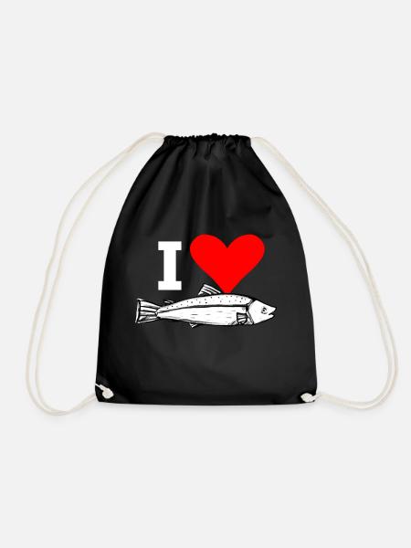 I Love Fish (Handdrawn) - Drawstring Bag - black
