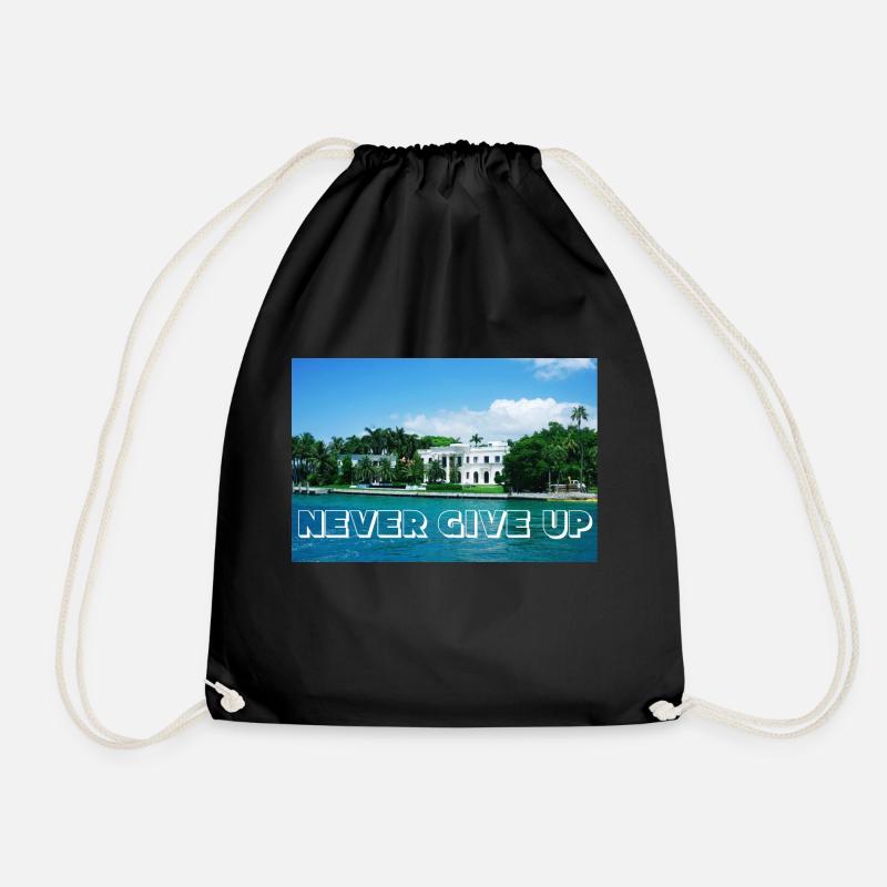 never give up - Drawstring Bag - black