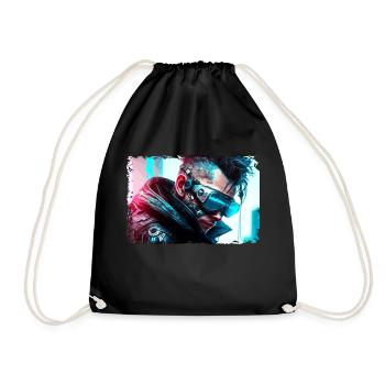 Cyber soldier or punk in neon sci-fi style - Drawstring Bag - black - Front