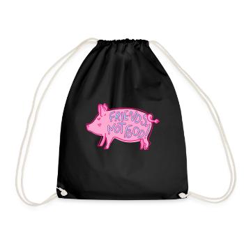 Süßes Schwein Spruch Friends not food Vegan - Turnbeutel - Schwarz - Vorne