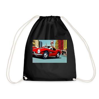 Retro sports car red 1960s - Drawstring Bag - black - Front