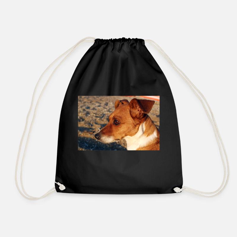 Jack Russell on the Beach - Drawstring Bag - black