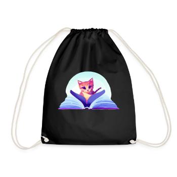 Cat Books Cat Reading Book Kitten Domestic Cat - Drawstring Bag - black - Front