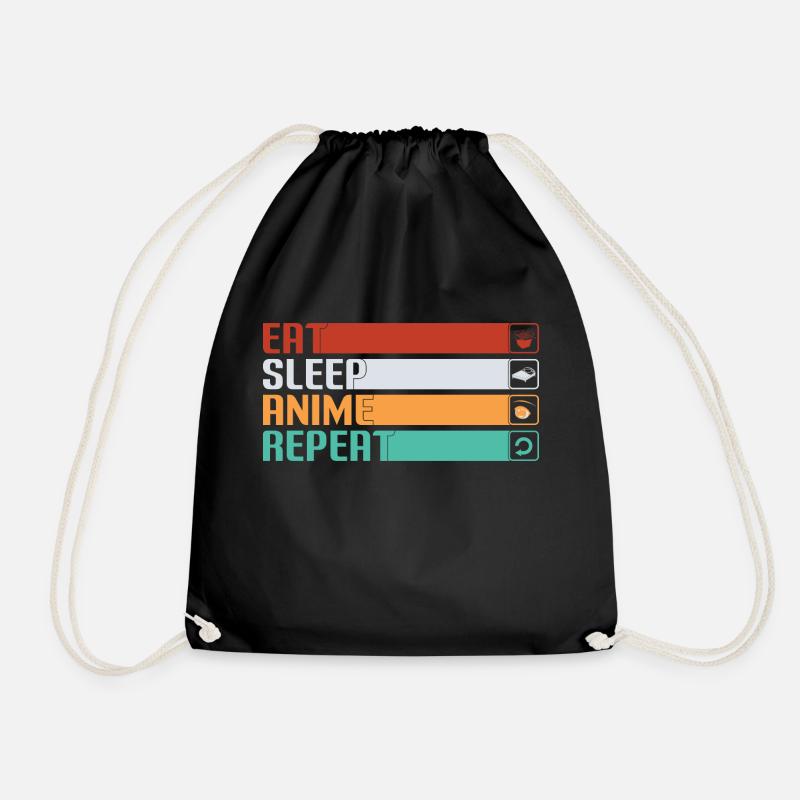 Eat Sleep Anime Repeat T-Shirt - Drawstring Bag - black