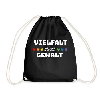 Regenbogenherzchen Vielfalt statt Gewalt weiss - Turnbeutel - Schwarz - Vorne