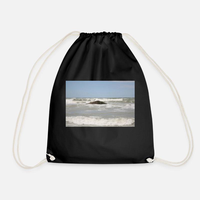 Holiday, Sea, Stone, Sky, Waves - Drawstring Bag - black