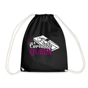 Cornhole Queen Bean Bag Toss Player - Drawstring Bag - black - Front