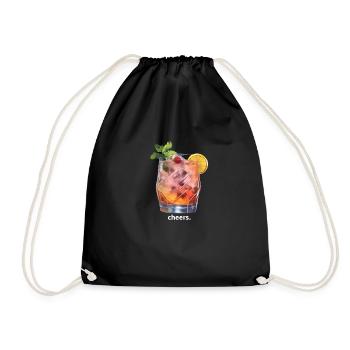 cheers. T-Shirt mit buntem Cocktail Aufdruck - Turnbeutel - Schwarz - Vorne