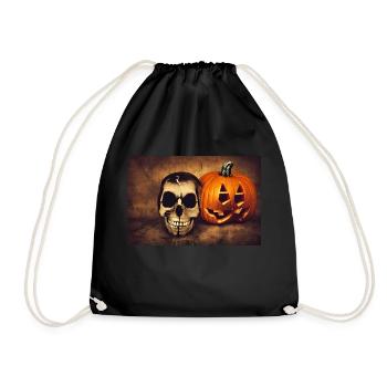 Halloween pumpkin and skull - Drawstring Bag - black - Front