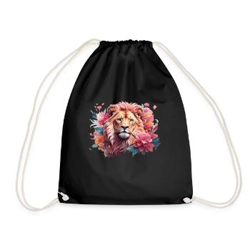 lion, king, mane, flowers, romantic, predator - Drawstring Bag - black - Front