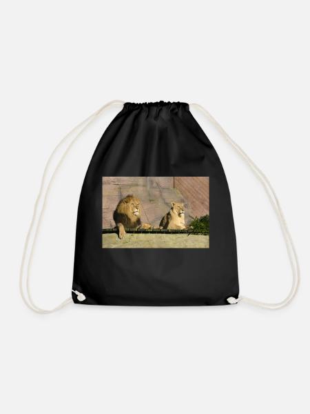 Male and female lion CSC 0814 - Drawstring Bag - black
