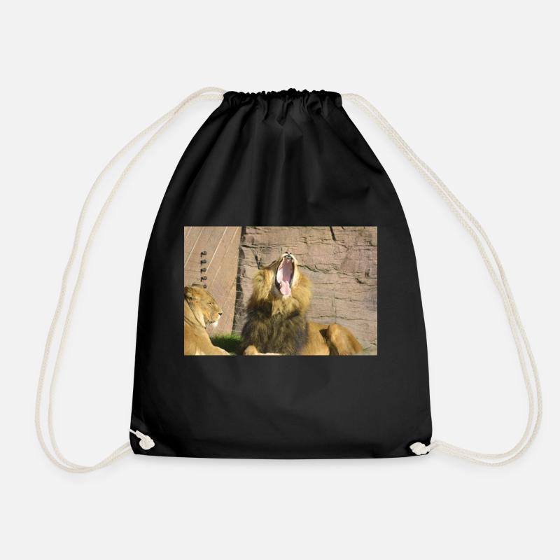 lion with open mouth CSC 0877 - Drawstring Bag - black