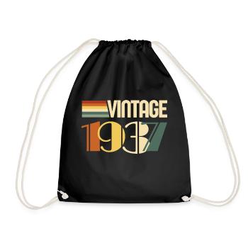 Vintage 1937 - 1937 Birthday Gift - Drawstring Bag - black - Front
