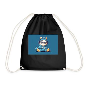 Kitten in sportswear, headphones and glasses. - Drawstring Bag - black - Front