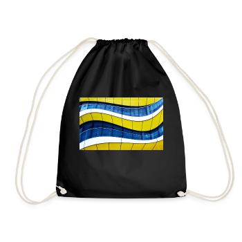 Yellow - Blue waves - Drawstring Bag - black - Front