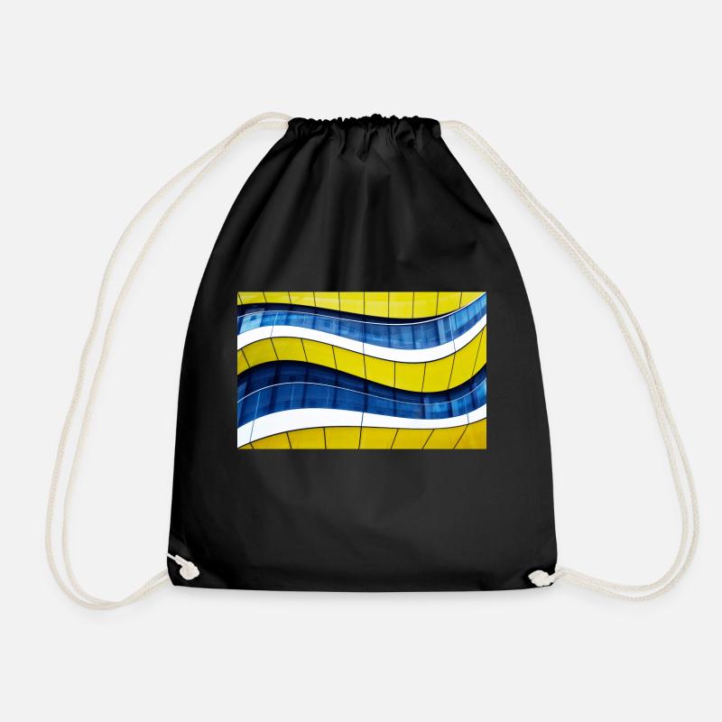 Yellow - Blue waves - Drawstring Bag - black