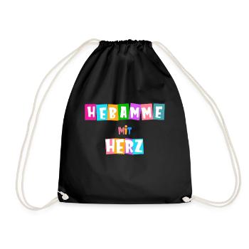 Hebamme mit Herz - personalisierbar - Turnbeutel - Schwarz - Vorne