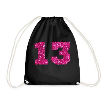 Nummer 13 Pink Glitter - 13. Geburtstag - Turnbeutel - Schwarz - Vorne