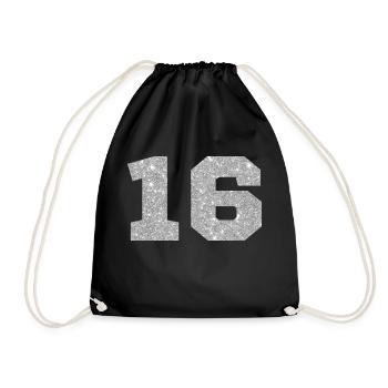 Numéro 16 paillettes argenté - 16e anniversaire - Sac de sport léger - noir - Devant