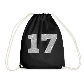 Nummer 17 Silberner Glitzer - 17. Jubiläum - Turnbeutel - Schwarz - Vorne