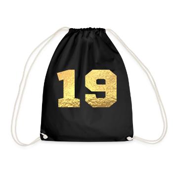 Number 19 Gold Glitter - 19th Anniversary - Drawstring Bag - black - Front