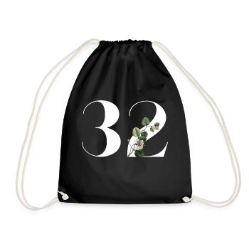 Number 32 Floral Green - 32nd Floral Birthday - Drawstring Bag - black - Front